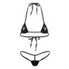 Aislor 2Pcs Women's Shiny Metallic Mini Bikini Set Halter Tie-on Bra Top with G-String Swimsuit Black One Size view 3