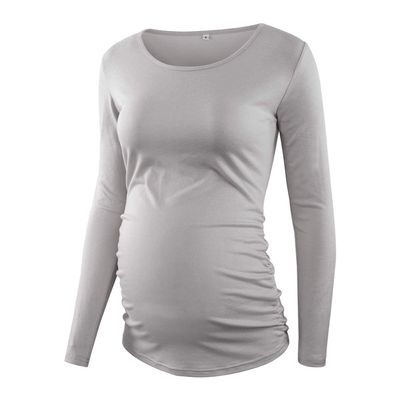 L PATTERN Womens Maternity Shirts Pregnancy Tops Long Sleeve Side Ruched Comfortable and Soft Maternity Clothing, Grey, Small