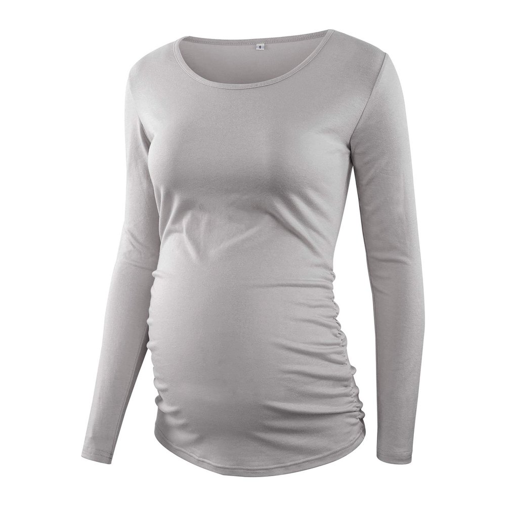 L PATTERN Womens Maternity Shirts Pregnancy Tops Long Sleeve Side Ruched Comfortable and Soft Maternity Clothing, Grey, Small
