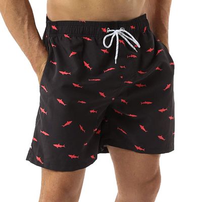 SILKWORLD Men's Swim Shorts Quick Dry Athletic Beach Trunks with Pockets (Pattern/Fish, Small)