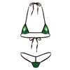 Aislor 2Pcs Women's Shiny Metallic Mini Bikini Set Halter Tie-on Bra Top with G-String Swimsuit Green One Size view 2