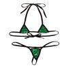 Aislor 2Pcs Women's Shiny Metallic Mini Bikini Set Halter Tie-on Bra Top with G-String Swimsuit Green One Size view 3
