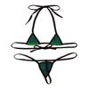 Aislor 2Pcs Women's Shiny Metallic Mini Bikini Set Halter Tie-on Bra Top with G-String Swimsuit Green One Size view 4