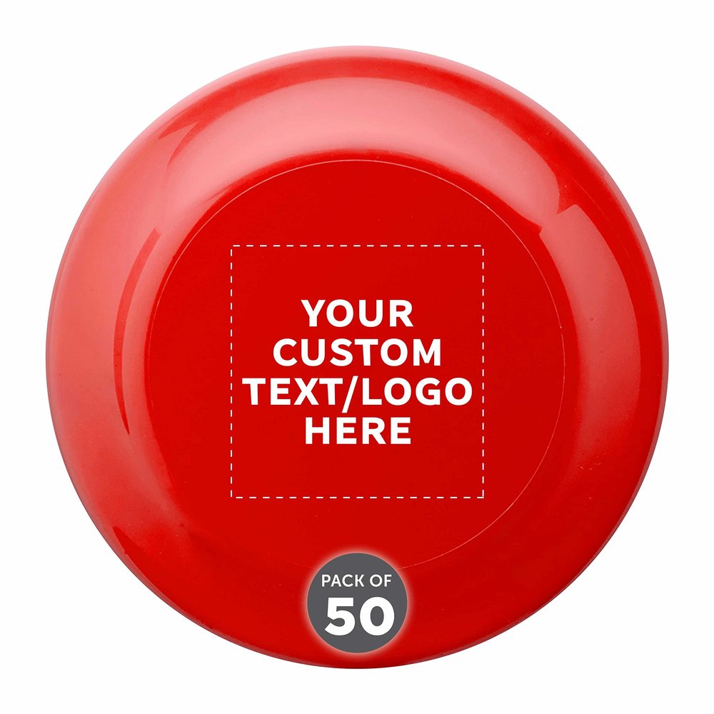 DISCOUNT PROMOS Custom Frisbees 9.25 inch. Set of 50, Personalized Bulk Pack - Fun Outdoor Games for Adults and Family - Red