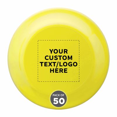 DISCOUNT PROMOS Custom Frisbees 9.25 inch. Set of 50, Personalized Bulk Pack - Fun Outdoor Games for Adults and Family - Yellow