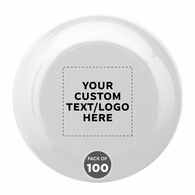 DISCOUNT PROMOS Custom Frisbees 9.25 inch. Set of 100, Personalized Bulk Pack - Fun Outdoor Games for Adults and Family - White