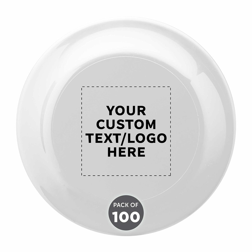 DISCOUNT PROMOS Custom Frisbees 9.25 inch. Set of 100, Personalized Bulk Pack - Fun Outdoor Games for Adults and Family - White