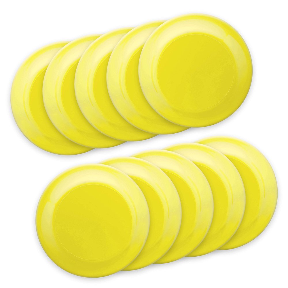 DISCOUNT PROMOS Frisbees 9.25 inch. Set of 10, Bulk Pack - Fun Outdoor Games for Adults and Family - Yellow