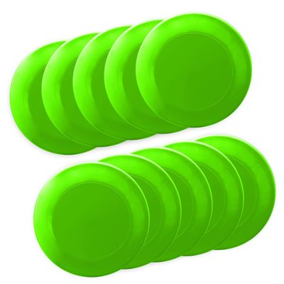 DISCOUNT PROMOS Frisbees 9.25 inch. Set of 10, Bulk Pack - Fun Outdoor Games for Adults and Family - Neon Green