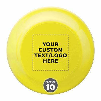DISCOUNT PROMOS Custom Frisbees 9.25 inch. Set of 10, Personalized Bulk Pack - Fun Outdoor Games for Adults and Family - Yellow