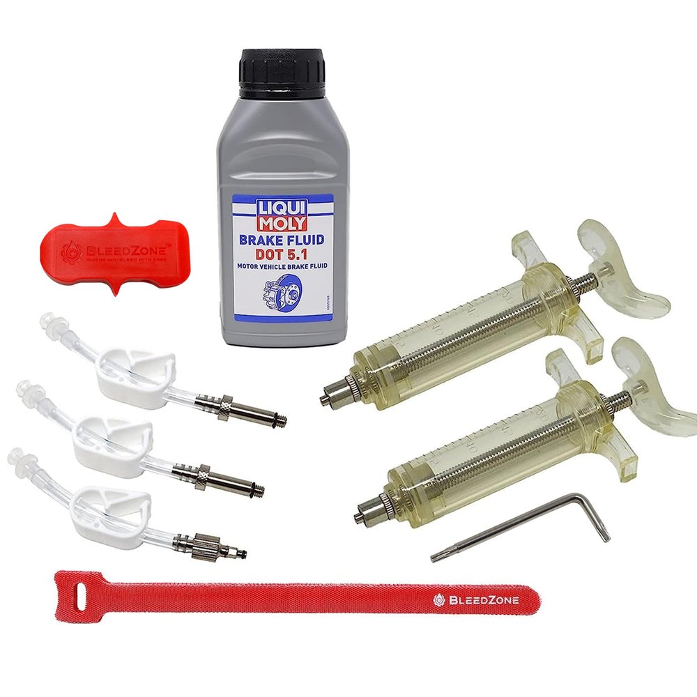 BleedZone Pro Bleed Kit - Compatible with SRAM Brake Bleed Kit with Code Guide Level and SRAM DOT 5.1 Brake Fluid with Reusable 20ml Syringes and Bleeding Edge Tool - Bicycle Hydraulic Bleeding Set