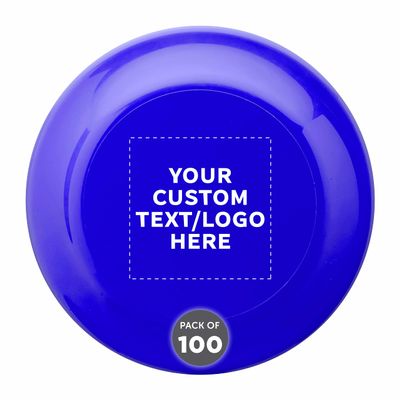 DISCOUNT PROMOS Custom Frisbees 9.25 inch. Set of 100, Personalized Bulk Pack - Fun Outdoor Games for Adults and Family - Reflex Blue
