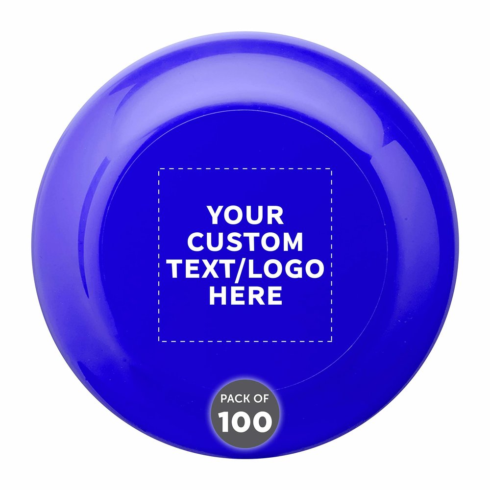 DISCOUNT PROMOS Custom Frisbees 9.25 inch. Set of 100, Personalized Bulk Pack - Fun Outdoor Games for Adults and Family - Reflex Blue
