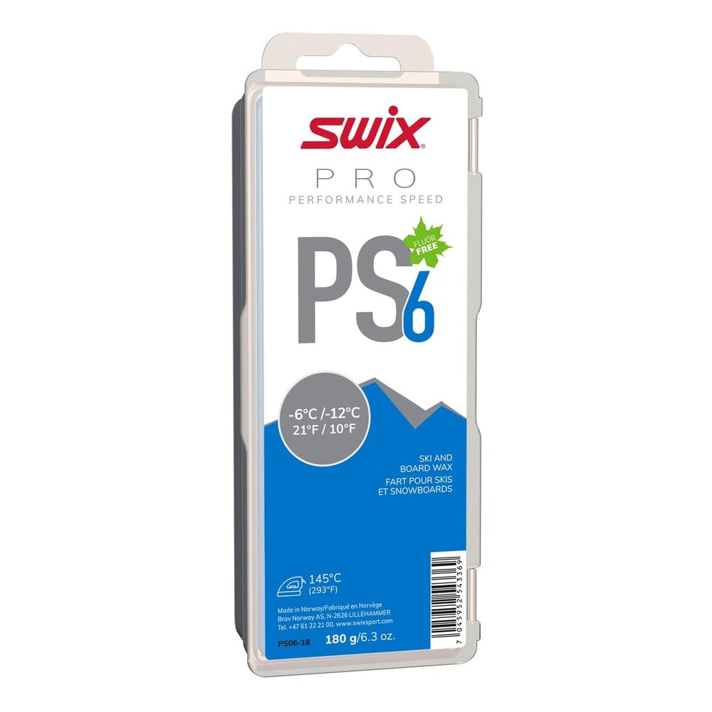 Swix PRO Speed Wax - PS6 Blue 10 to 21 Degrees Fahrenheit - 180g Bar - Fluoro Free - Ski or Snowboard