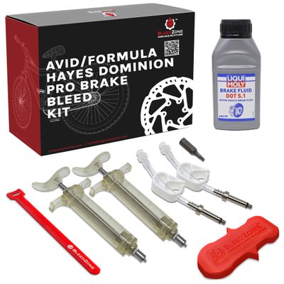 BleedZone Avid, Formula, and Hayes Dominion Brake Bleed Kit with 2 Syringes, 2 Hose Fittings and Fastener - DOT 5.1 Brake Fluid, Hydraulic Bike Brake Bleed Kit for Better Braking Performance - Pro