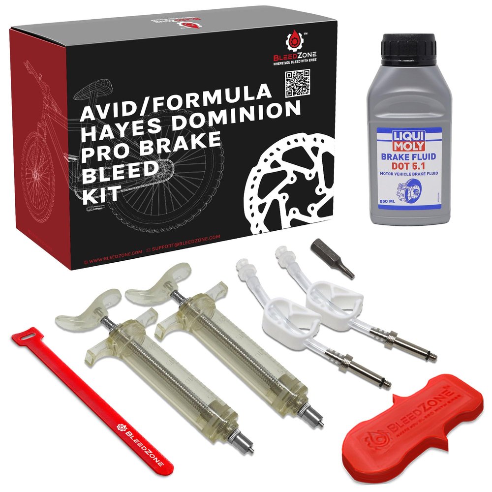 BleedZone Avid, Formula, and Hayes Dominion Brake Bleed Kit with 2 Syringes, 2 Hose Fittings and Fastener - DOT 5.1 Brake Fluid, Hydraulic Bike Brake Bleed Kit for Better Braking Performance - Pro