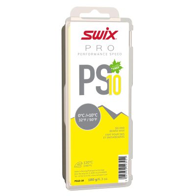 Swix PRO Speed Wax - PS10 Yellow 32 to 50 Degrees Fahrenheit - 180g Bar - Fluoro Free - Ski or Snowboard