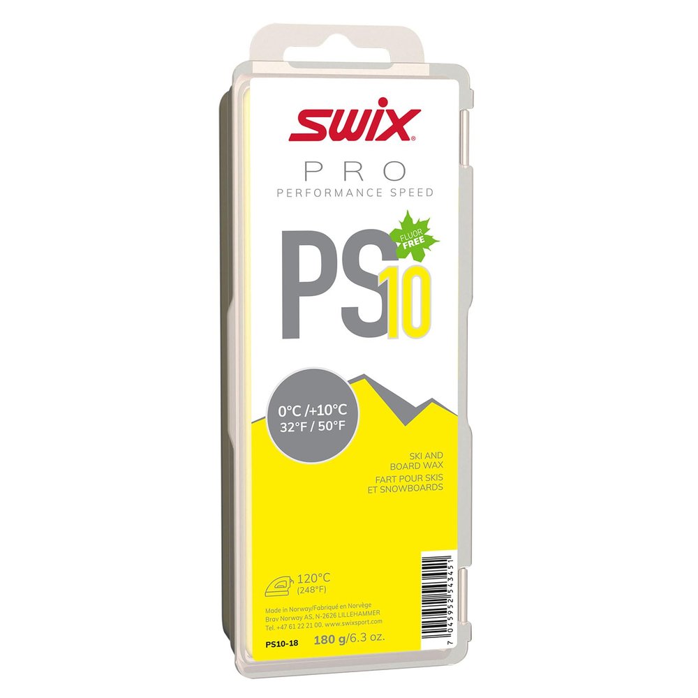 Swix PRO Speed Wax - PS10 Yellow 32 to 50 Degrees Fahrenheit - 180g Bar - Fluoro Free - Ski or Snowboard