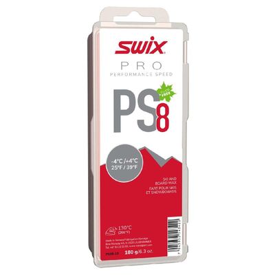 Swix PRO Speed Wax - PS8 Red 25 to 39 Degrees Fahrenheit - 180g Bar - Fluoro Free - Ski or Snowboard