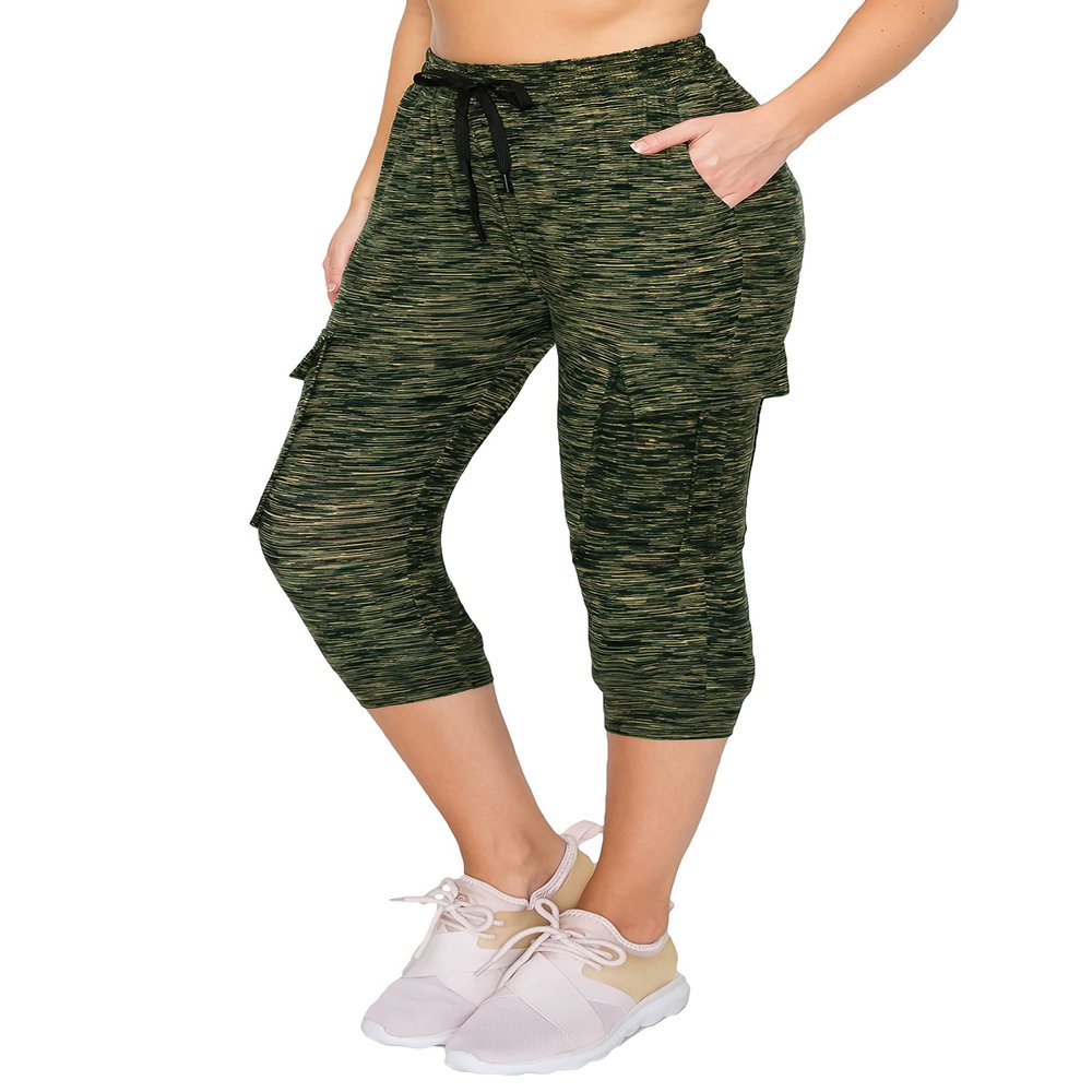 ALWAYS Womens Cargo Capri Jogger Sweatpants with Pockets Super Soft Stretch Lounge Pants, Casual Joggers for Women, Daily Wear & Travel, Space Dye Olive S