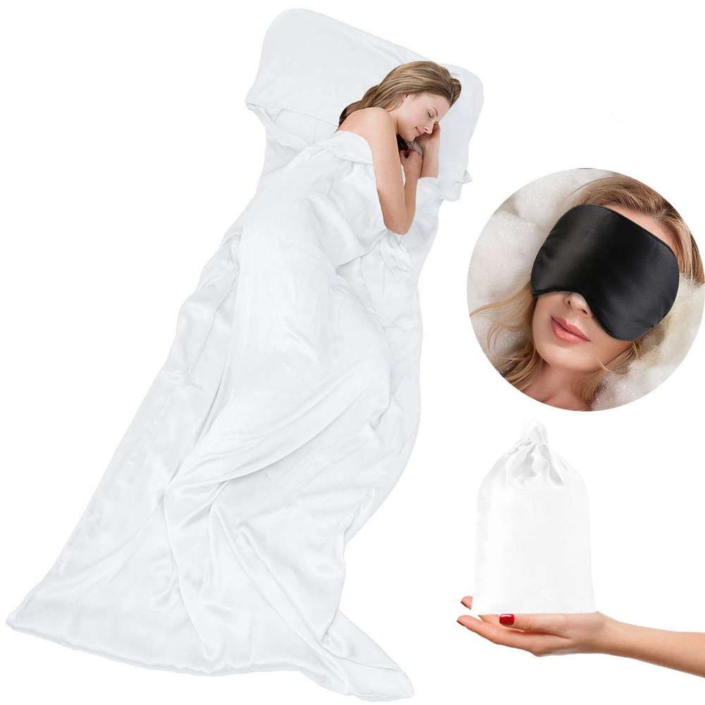 Cozysilk 100% Mulberry Silk Sleeping Bag Liner - 19 Momme Silk Single Size Sleep Sack, Lightweight Travel and Camping Sheet for Hotel (White, Single Luxury - 41 x 87 inch)