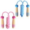 2 Pcs Jumping Rope for Kids, Lorvain Adjustable Skipping Ropes with Wooden Handle Cotton Braided for Boys Girls Jumping Ropes, for Children Students Outdoor Exercise (Blue+Pink) view 1