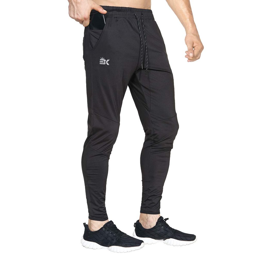 BROKIG Mens Lightweight Gym Jogger Pants,Men's Workout Sweatpants with Zip Pocket(Black,XX-Large)