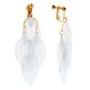 Grace Jun Handmade Multi-layer Leaf Shape Clip on Earrings No Pierced for Women (Gold White Clip-ons) view 1