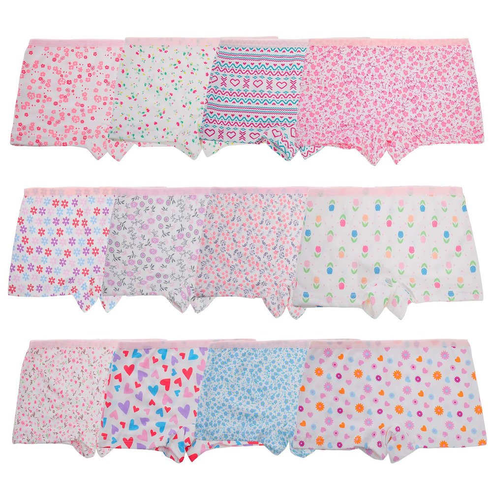 Anktry Kids 12 Pack Soft Comfort Cotton Knickers Underwear Little Girls Assorted Boyshort Panties 2-12 Yrs (Assorted-1,2-4T)