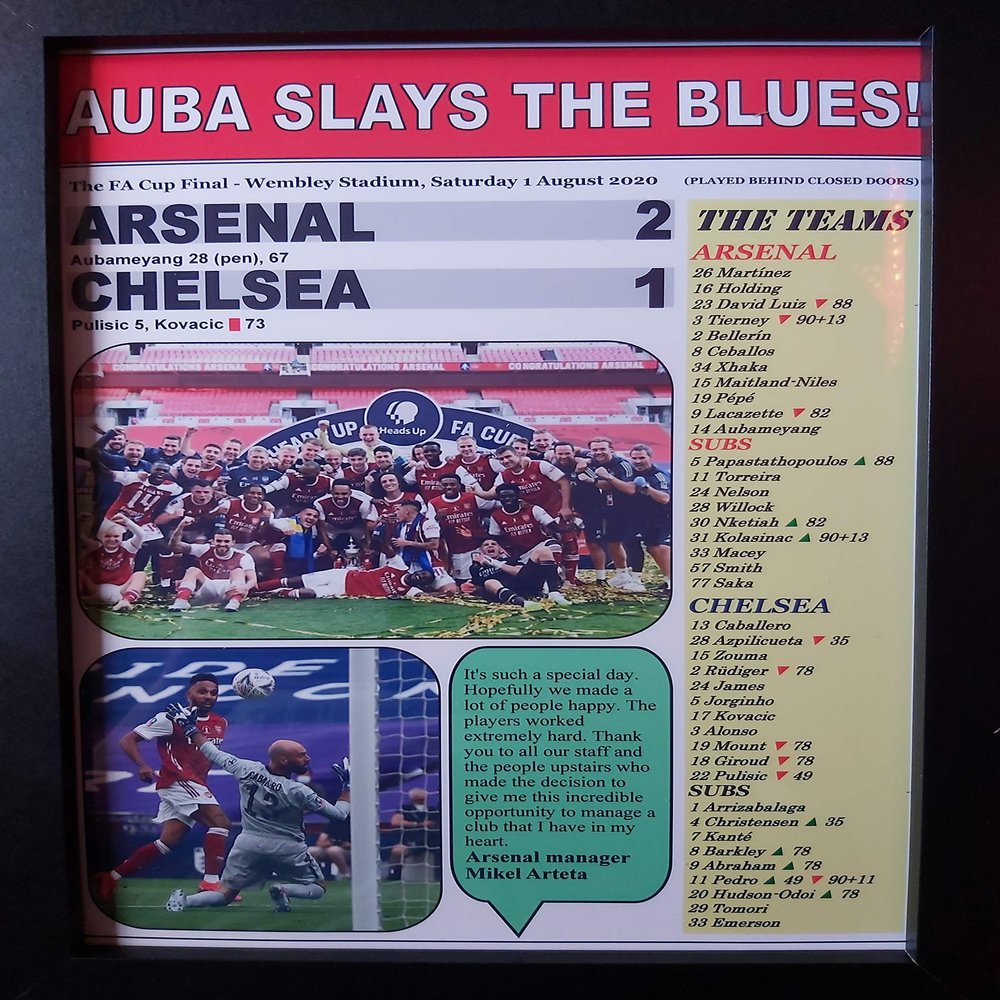 Arsenal 2 Chelsea 1-2020 FA Cup Final - framed print