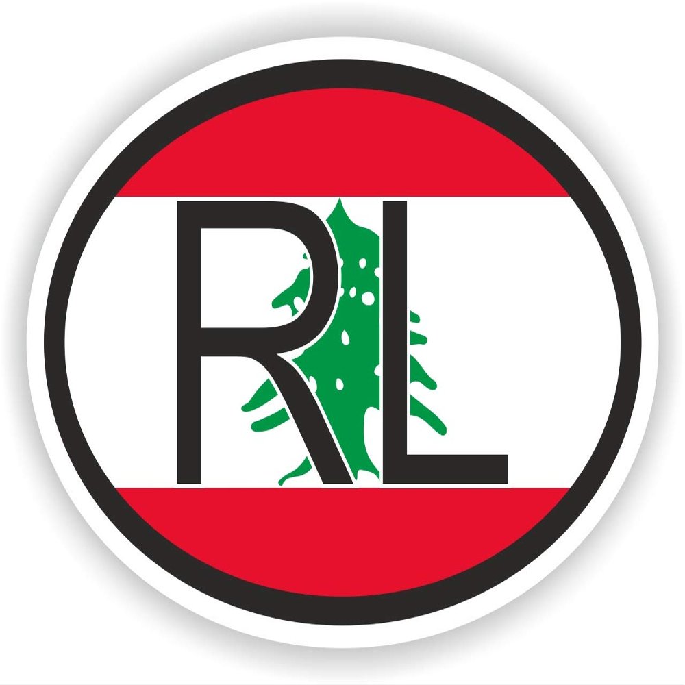 1x Lebanon RL Country Code Oval Vinyl Waterproof Sticker - 5cm / 2inches