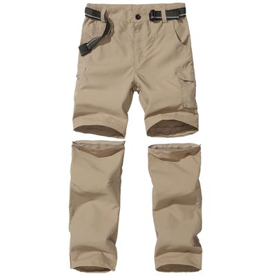JOMLUN Boys Casual Quick Dry Outdoor Pants Hiking Climbing Convertible Trouser Kids' Cargo Pants Khaki