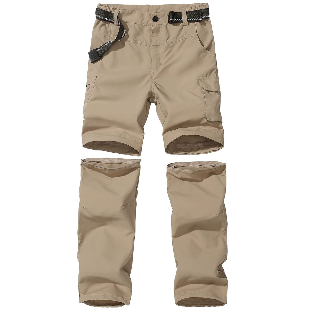 JOMLUN Boys Casual Quick Dry Outdoor Pants Hiking Climbing Convertible Trouser Kids' Cargo Pants Khaki