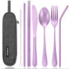 Portable Stainless Steel Flatware Set, Travel Camping Cutlery Set, Portable Utensil Travel Silverware Dinnerware Set with a Waterproof Case (Light Purple) view 1