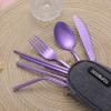 Portable Stainless Steel Flatware Set, Travel Camping Cutlery Set, Portable Utensil Travel Silverware Dinnerware Set with a Waterproof Case (Light Purple) view 2