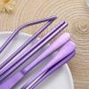 Portable Stainless Steel Flatware Set, Travel Camping Cutlery Set, Portable Utensil Travel Silverware Dinnerware Set with a Waterproof Case (Light Purple) view 4