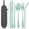 Portable Stainless Steel Flatware Set, Travel Camping Cutlery Set, Portable Utensil Travel Silverware Dinnerware Set with a Waterproof Case (Green) view 1