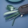 Portable Stainless Steel Flatware Set, Travel Camping Cutlery Set, Portable Utensil Travel Silverware Dinnerware Set with a Waterproof Case (Green) view 4