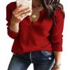 Dellytop Womens Casual Loose Long Sleeve Waffle Knit Tops V Neck Thermal Warm Shirts Light Pullovers Red view 1