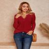Dellytop Womens Casual Loose Long Sleeve Waffle Knit Tops V Neck Thermal Warm Shirts Light Pullovers Red view 3