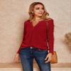 Dellytop Womens Casual Loose Long Sleeve Waffle Knit Tops V Neck Thermal Warm Shirts Light Pullovers Red view 4