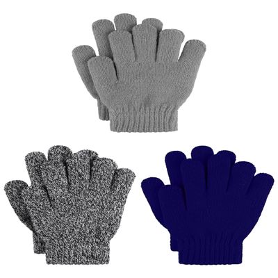 Cooraby 3 Pairs Kid's Winter Gloves Thick Warm Knitted Gloves Children Cold Weather Gloves
