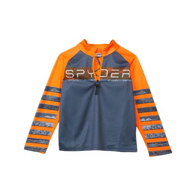 Spyder Kids Boy's Peak Zip T-Neck (Big Kids) Ebony/Bryte Orange S (8 Big Kids)