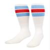 TCK Retro 3 Stripe Tube Socks (Columbia Blue/Scarlet, Large) view 1