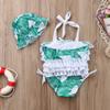 Baby Girl Leaf Swimsuit Ruffles Swimwear Halter Bathing Suit One Piece Bikini with Sun Hat for Toddler Girls Beach Wear (Green, 1-2T) view 2