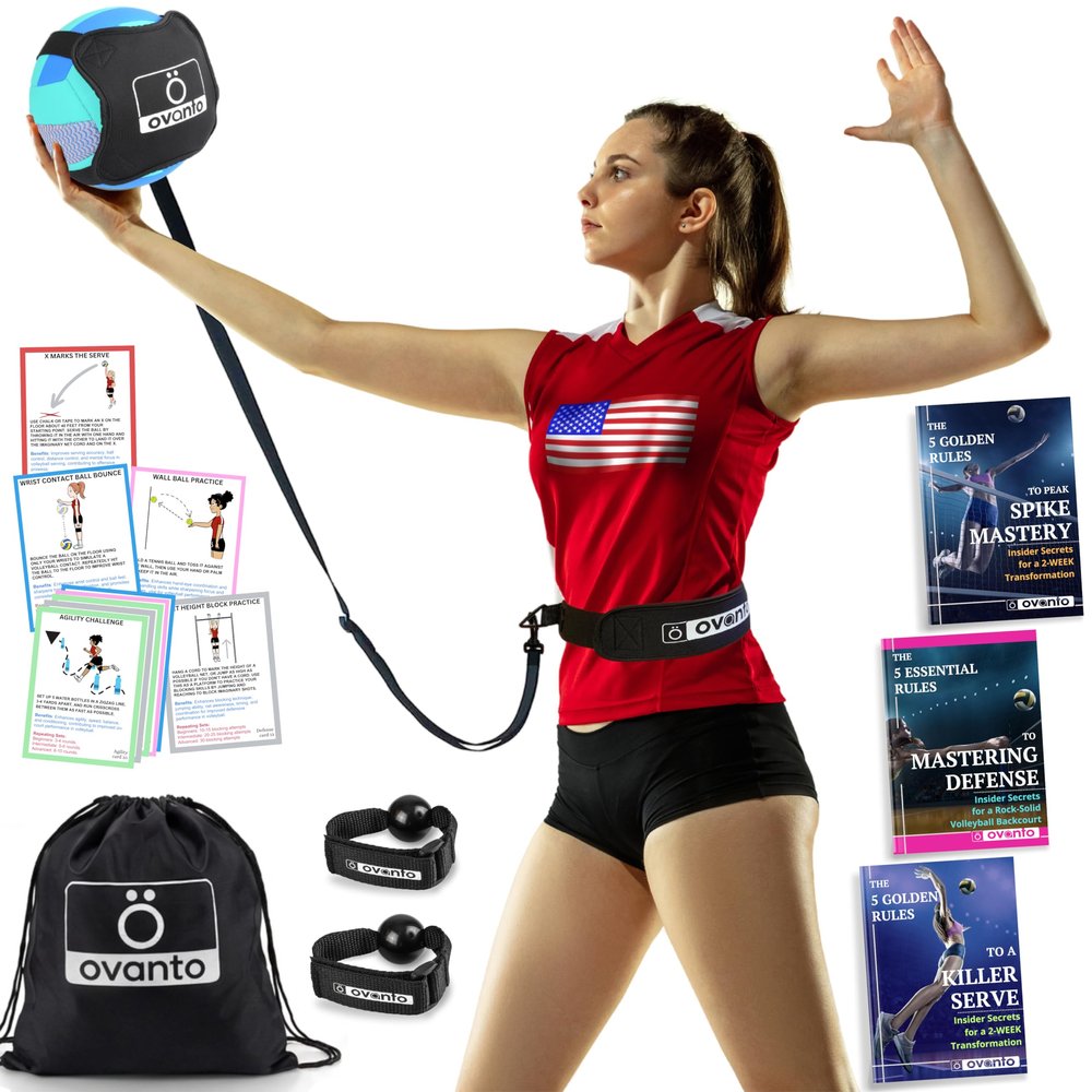 OVANTO Volleyball Training Equipment Aid Adjustable Practice Hitting Rebounder in 4 Styles to Serve, Spike, Set, and Pass Like a Pro - Volleyball Practice Equipment Gift for Beginners & Experts