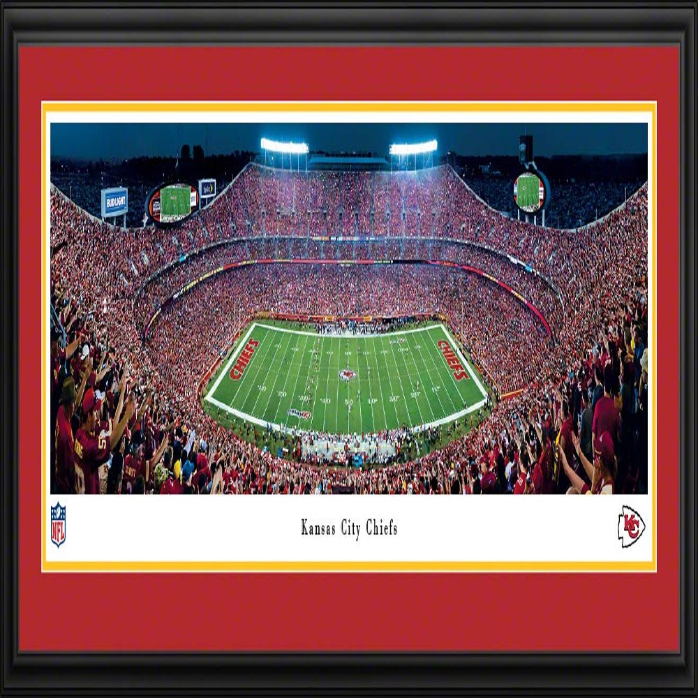 Kansas City Chiefs, Night Game at Arrowhead Stadium - 44x18-inch Double Mat, Deluxe Framed Picture by Blakeway Panoramas