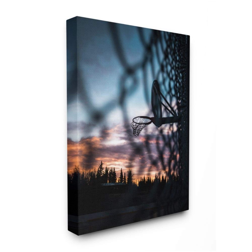 Stupell Industries Sunset Basketball Hoop Through Chain Fence