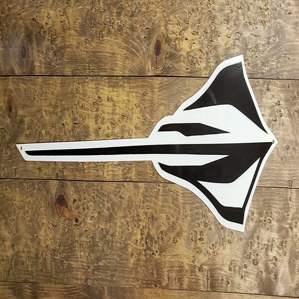 C8 Corvette Stingray Logo Metal Wall Hanging Sign - Made in USA Next Generation Steel Wall Art - Black with White (48" x 14")