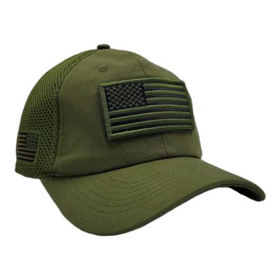 Altis Apparel American US Military Embroidered Flag Soft Mesh Hat Trucker Cap (Removable Patch - Olive)